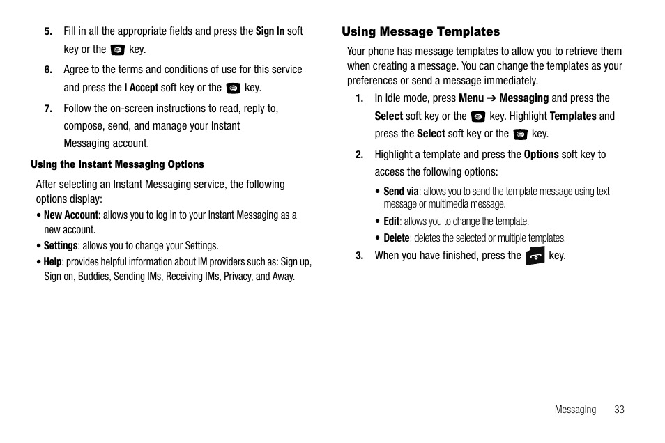 Using message templates | Samsung SGH-A107ZSAATT User Manual | Page 37 / 105