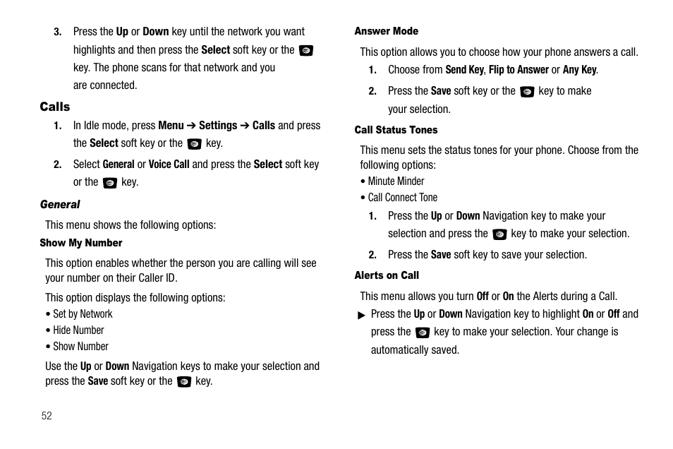 Calls | Samsung SGH-A107ZSAATT User Manual | Page 56 / 105