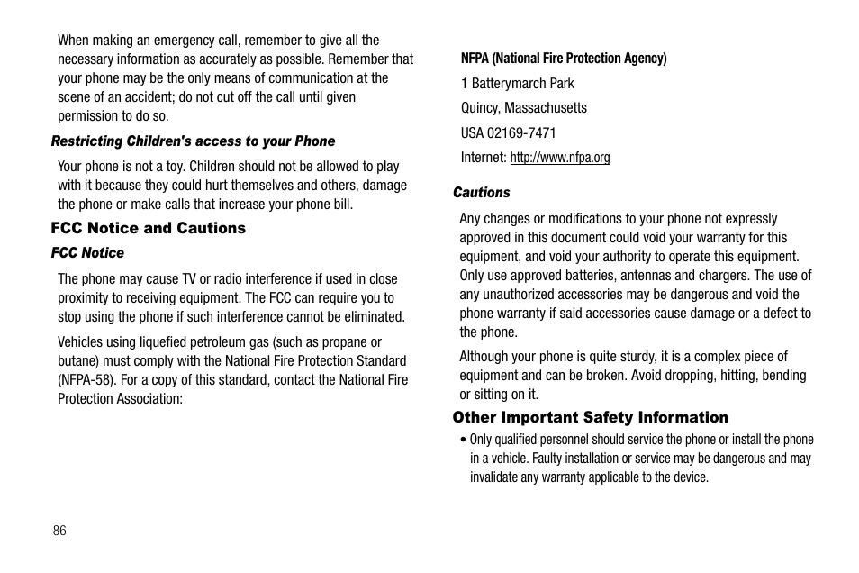 Fcc notice and cautions, Other important safety information | Samsung SGH-A107ZSAATT User Manual | Page 90 / 105