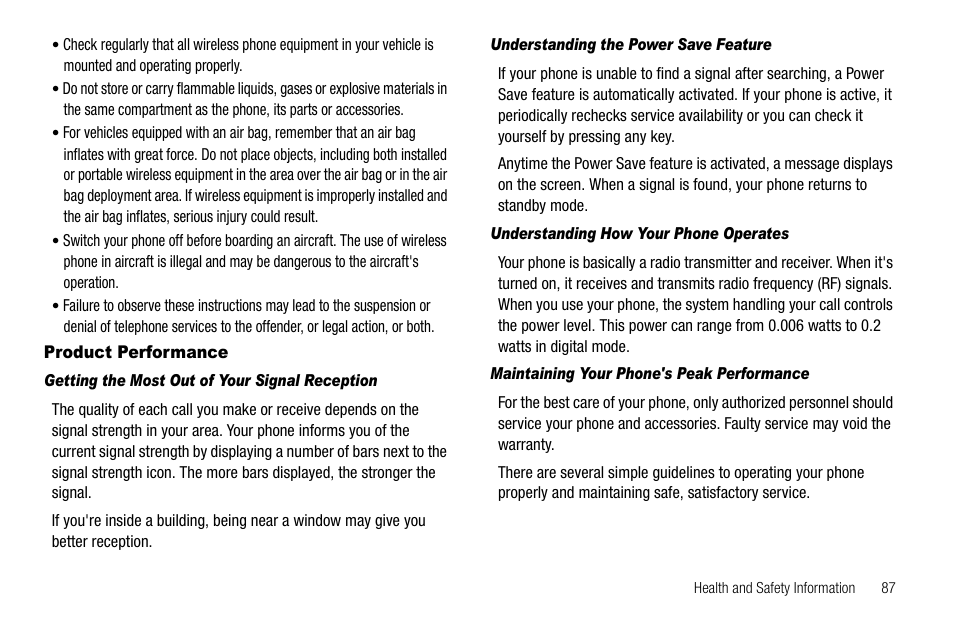 Product performance | Samsung SGH-A107ZSAATT User Manual | Page 91 / 105
