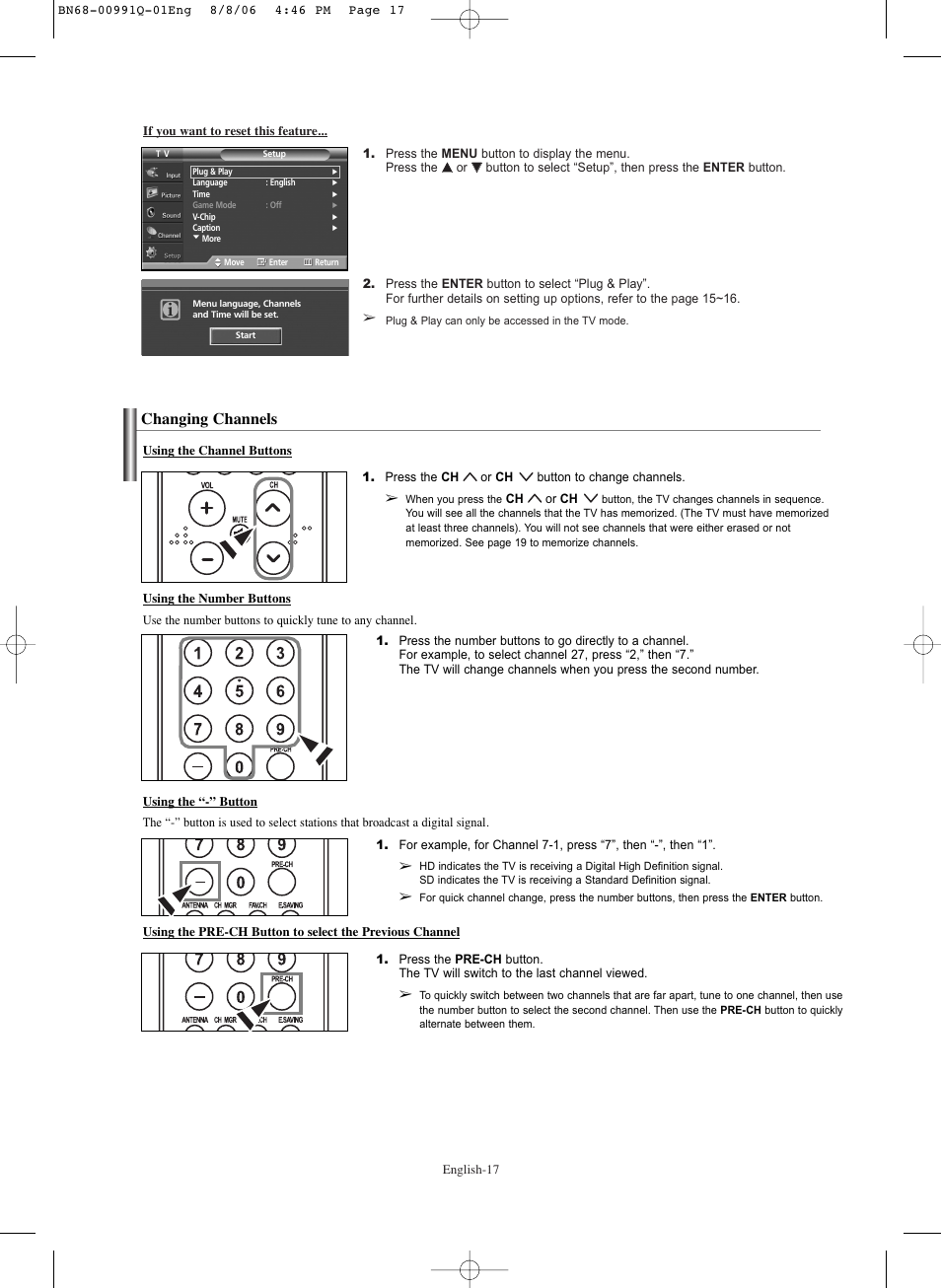 Changing channels | Samsung HPS6373X-XAA User Manual | Page 17 / 64