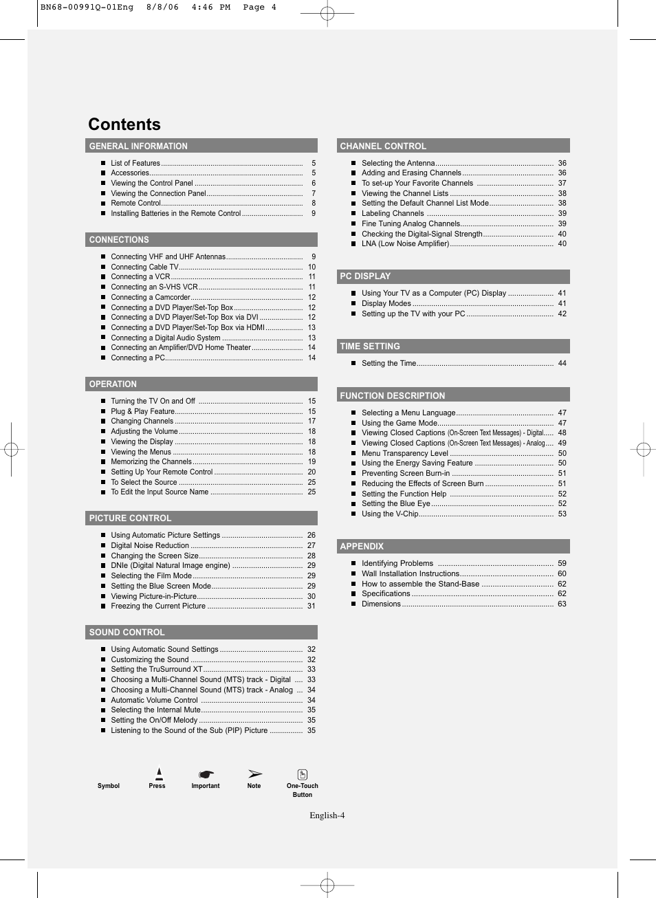 Samsung HPS6373X-XAA User Manual | Page 4 / 64