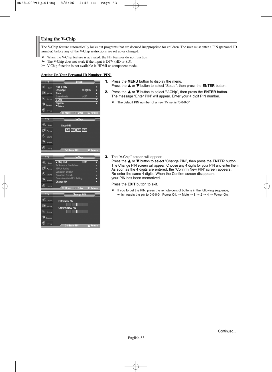 Using the v-chip | Samsung HPS6373X-XAA User Manual | Page 53 / 64