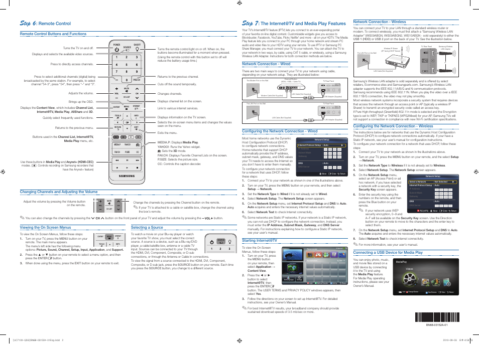 Step 7, Step 6, The internet@tv and media play features | Remote control | Samsung UN55C7100WFXZA User Manual | Page 2 / 2