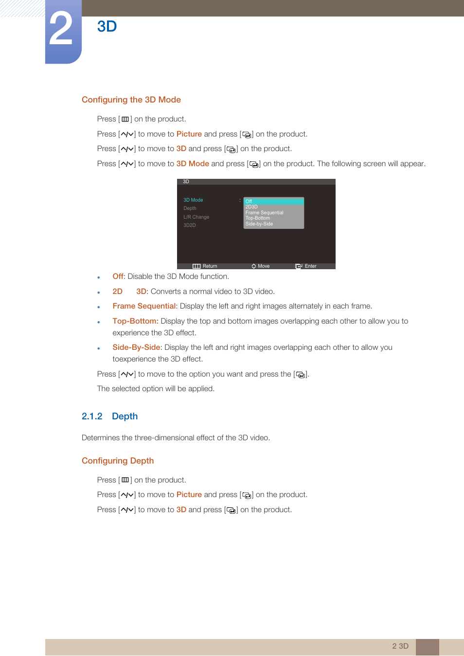 2 depth, Depth | Samsung LS23A950DS-ZA User Manual | Page 27 / 90
