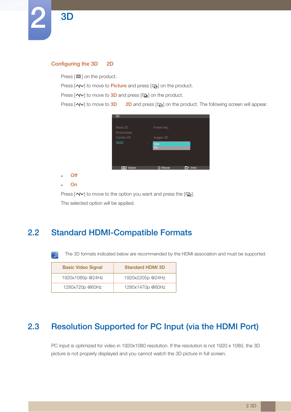 2 standard hdmi-compatible formats, Standard hdmi-compatible formats | Samsung LS23A950DS-ZA User Manual | Page 29 / 90