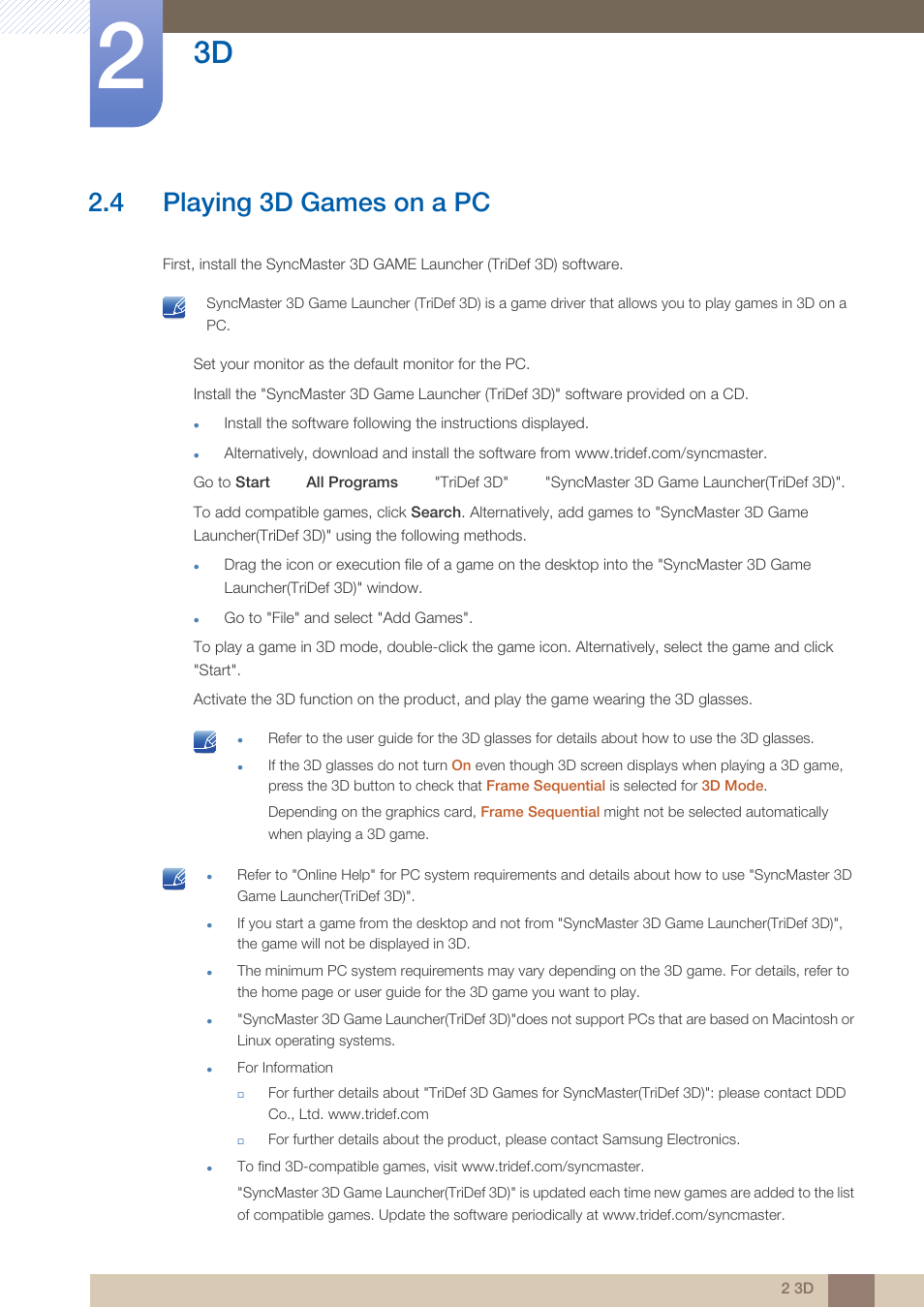 4 playing 3d games on a pc, Playing 3d games on a pc | Samsung LS23A950DS-ZA User Manual | Page 30 / 90