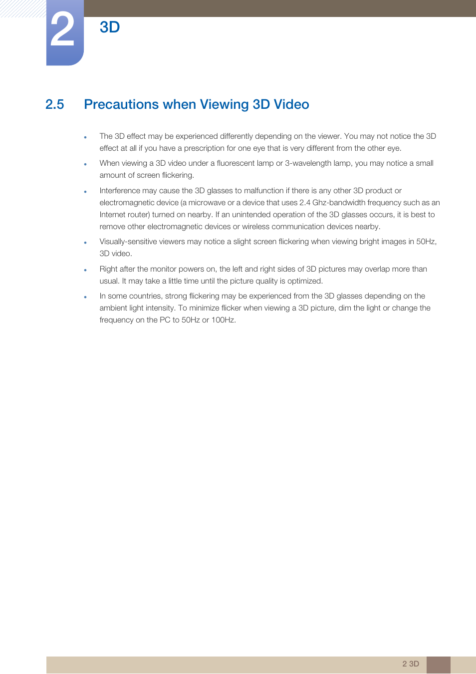 5 precautions when viewing 3d video, Precautions when viewing 3d video | Samsung LS23A950DS-ZA User Manual | Page 31 / 90