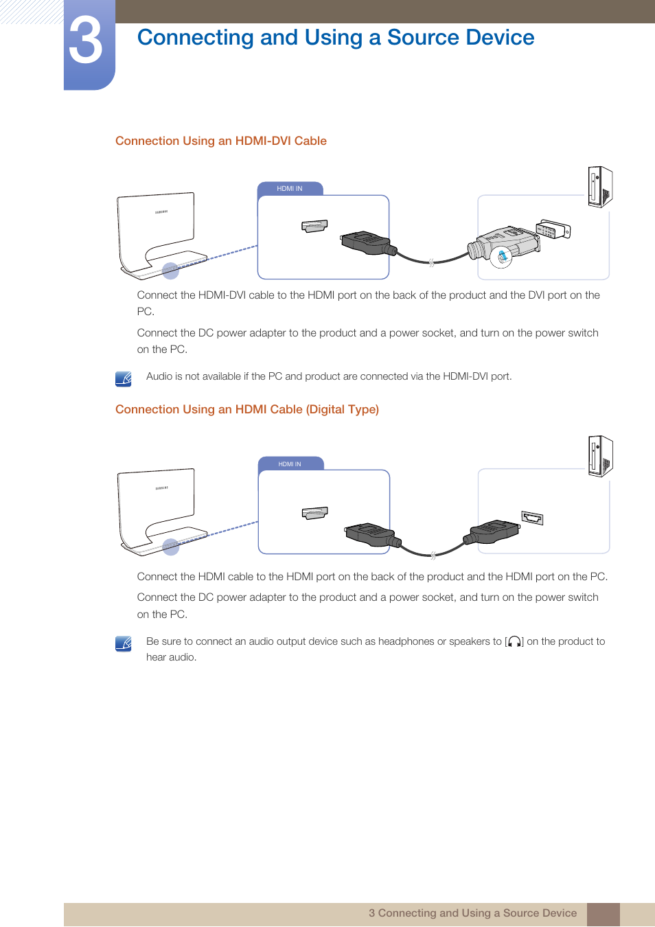 Connecting and using a source device | Samsung LS23A950DS-ZA User Manual | Page 34 / 90