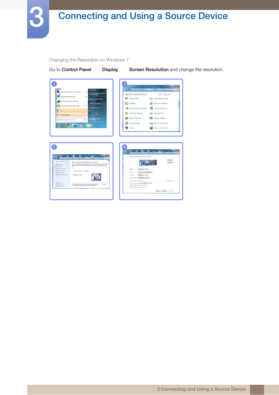 Connecting and using a source device | Samsung LS23A950DS-ZA User Manual | Page 38 / 90