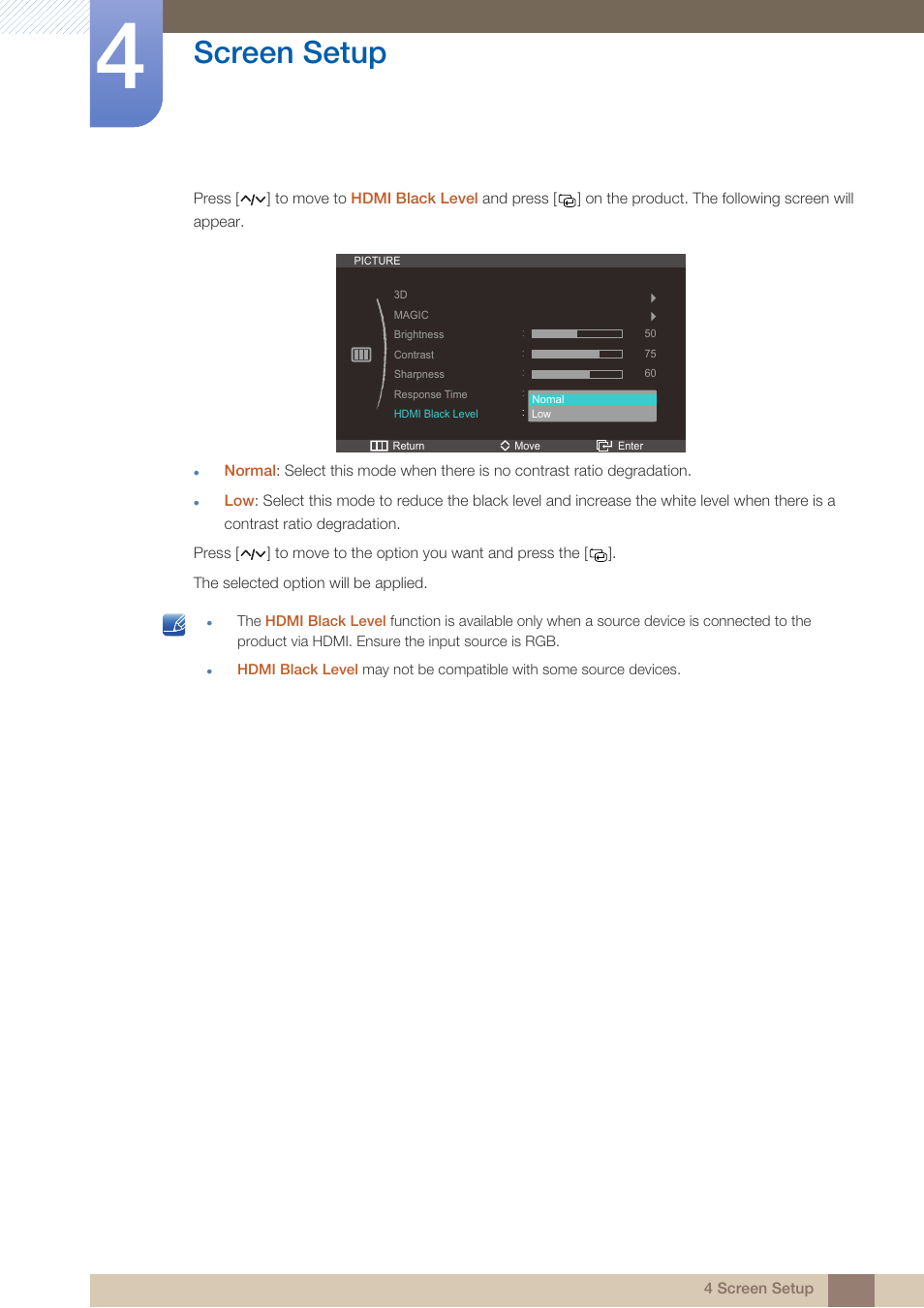 Screen setup | Samsung LS23A950DS-ZA User Manual | Page 46 / 90