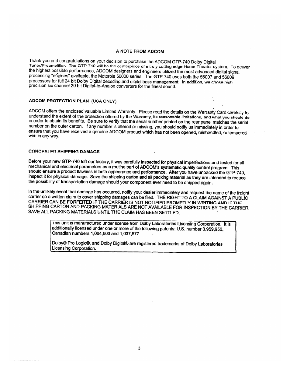 Adcom GTP-740 User Manual | Page 4 / 48
