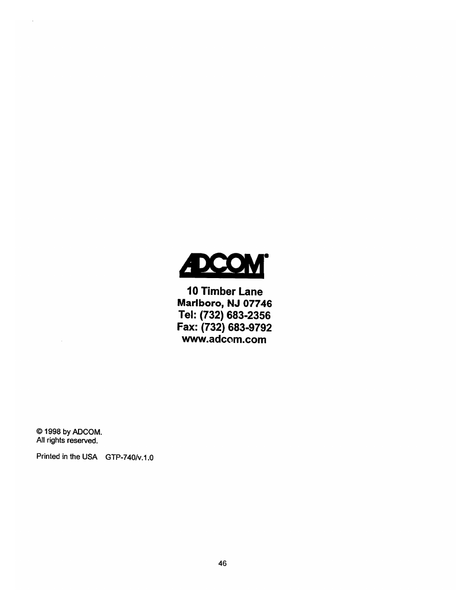 Adcom GTP-740 User Manual | Page 48 / 48