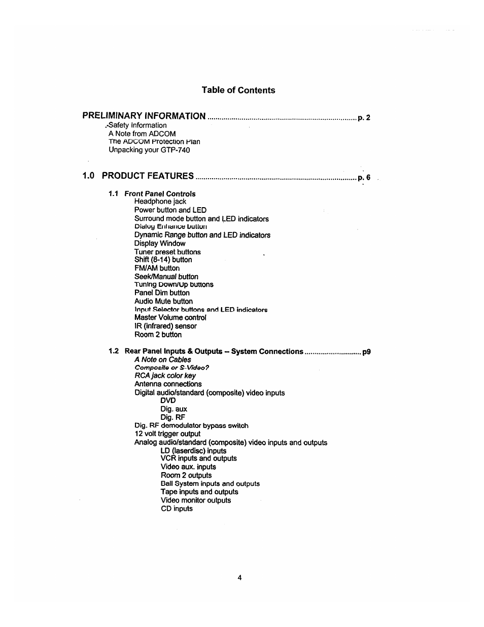 Adcom GTP-740 User Manual | Page 5 / 48