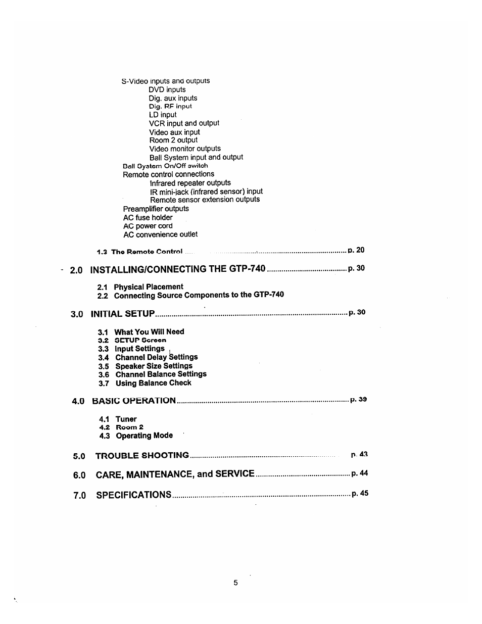 0 installing/connecting the gtp-740, 0 initial setup p.30 | Adcom GTP-740 User Manual | Page 6 / 48