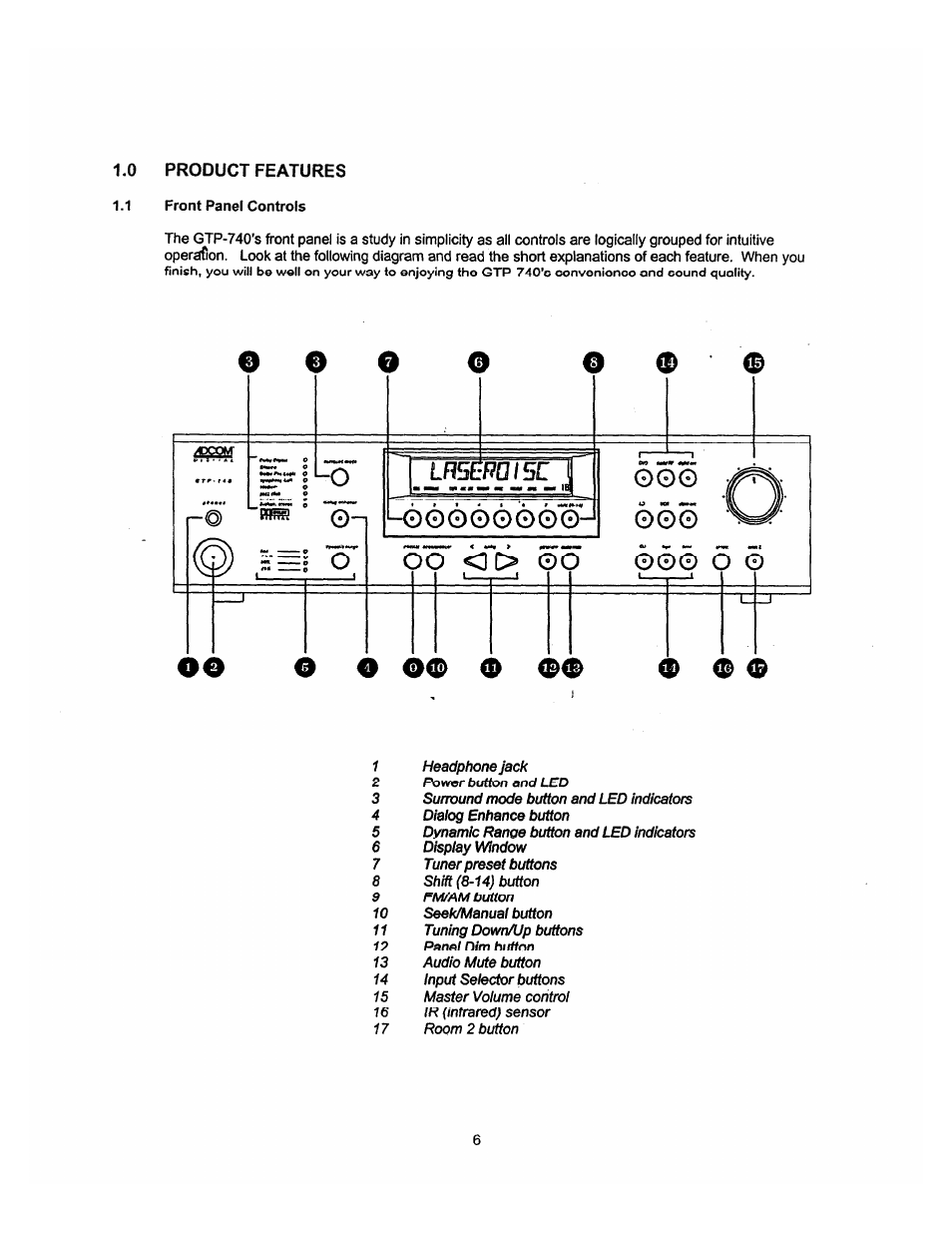 0 product features | Adcom GTP-740 User Manual | Page 7 / 48