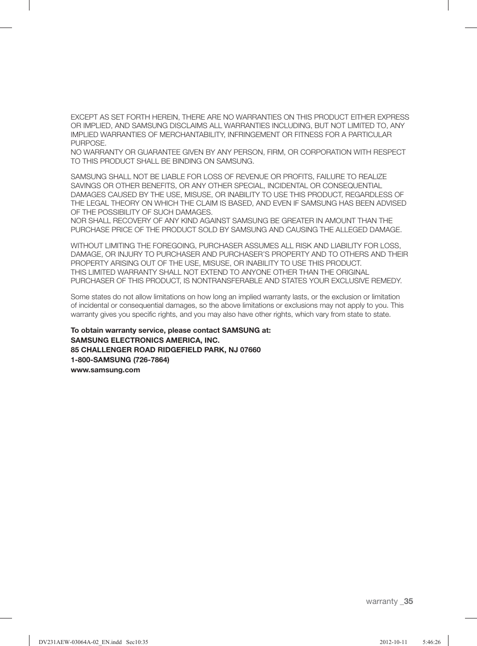 Samsung DV231AGW-XAA User Manual | Page 35 / 72