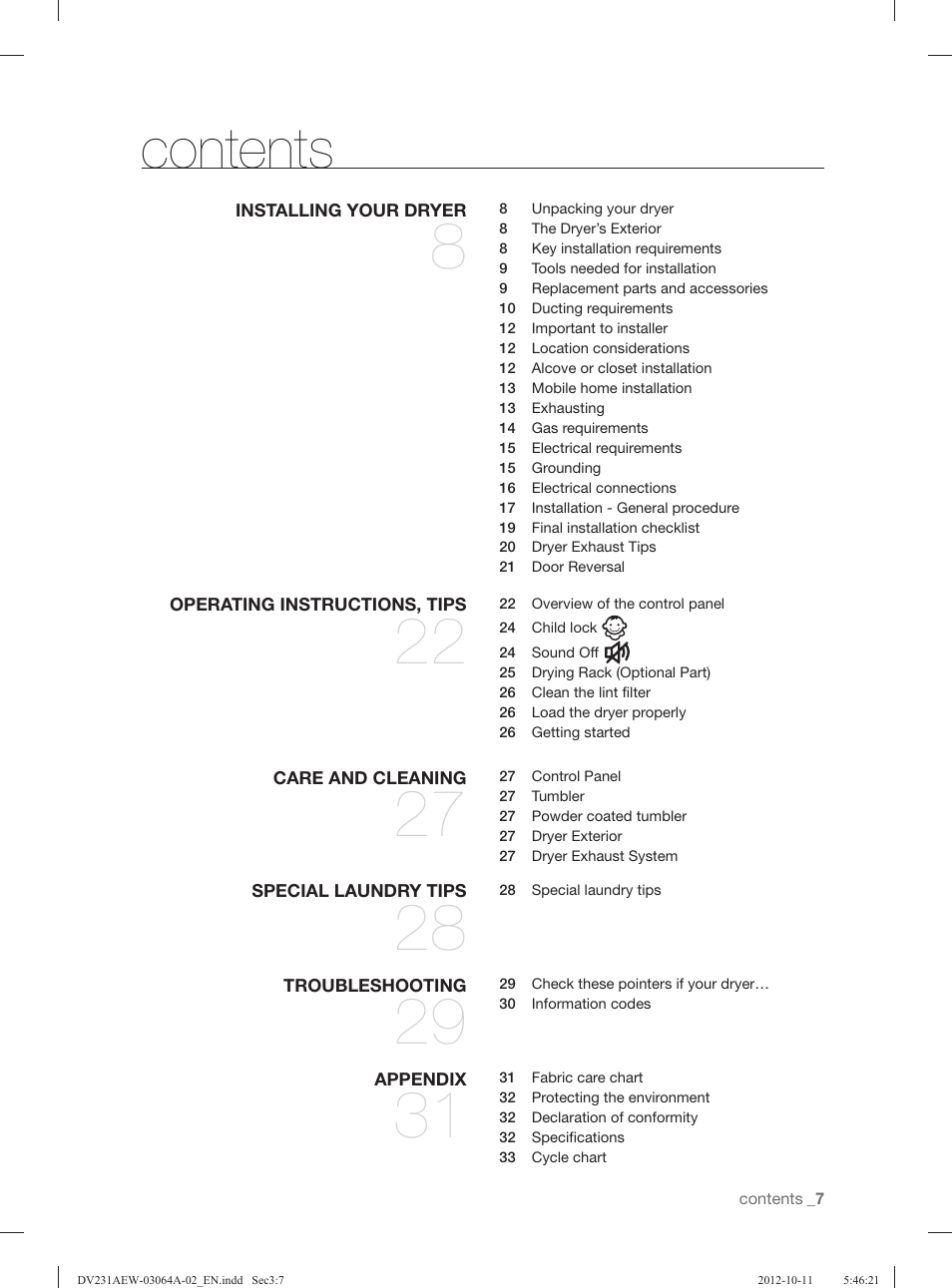 Samsung DV231AGW-XAA User Manual | Page 7 / 72