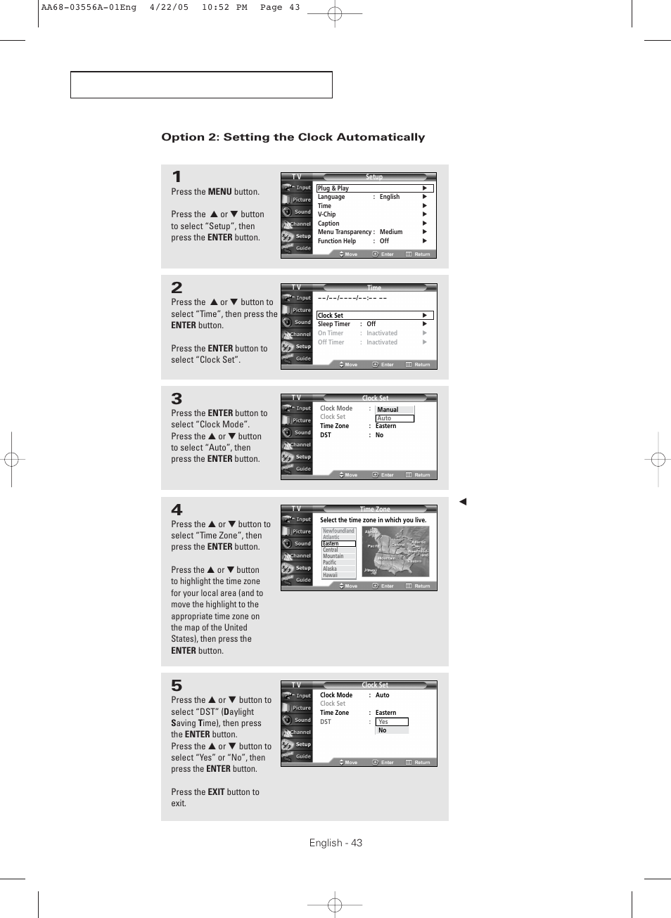 Option 2: setting the clock automatically | Samsung TXR3079WHKXXAC User Manual | Page 43 / 80