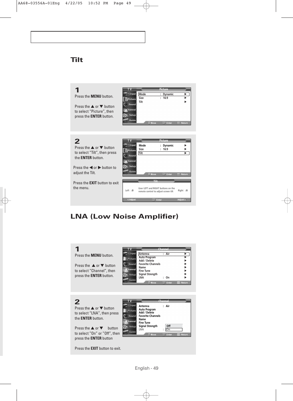 Tilt, Lna (low noise amplifier) | Samsung TXR3079WHKXXAC User Manual | Page 49 / 80