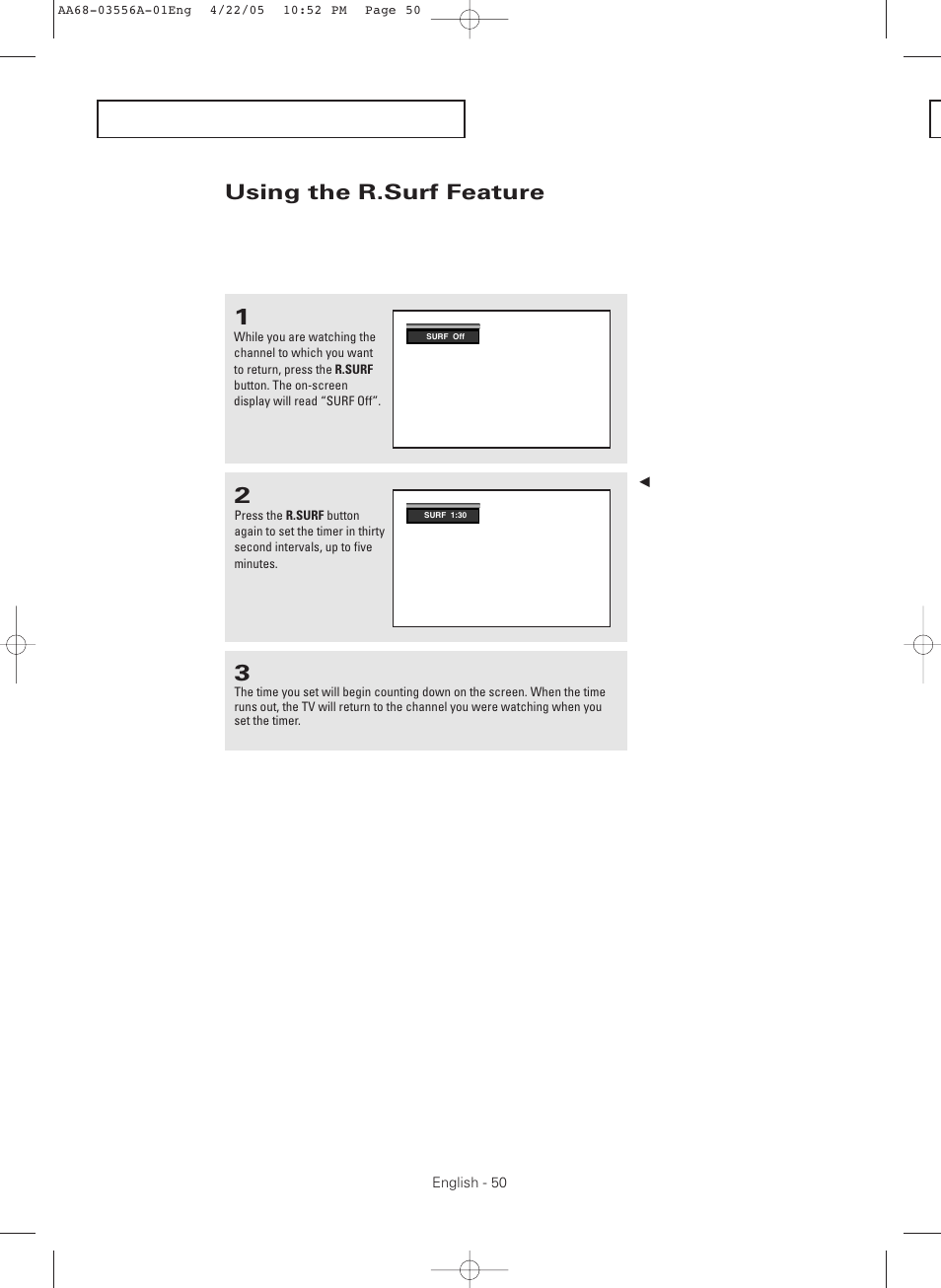 Using the r.surf feature | Samsung TXR3079WHKXXAC User Manual | Page 50 / 80