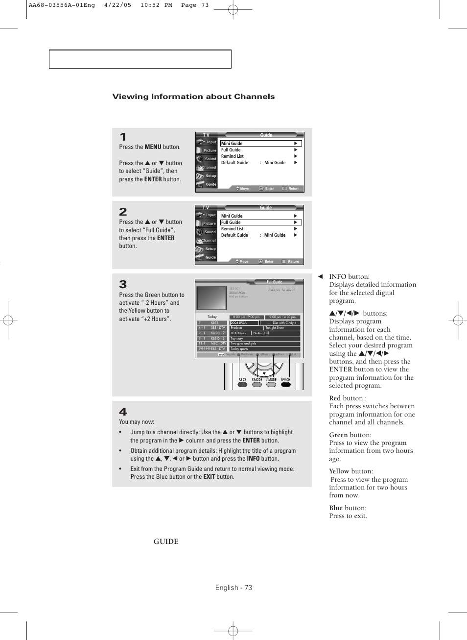 Viewing information about channels | Samsung TXR3079WHKXXAC User Manual | Page 73 / 80