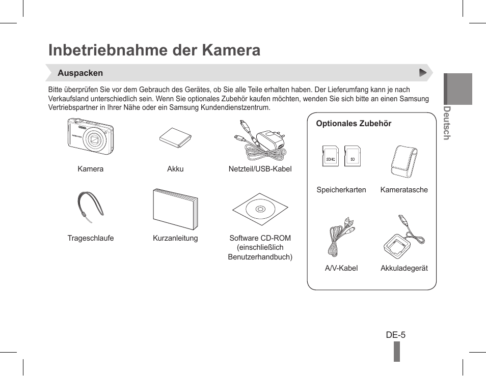 Inbetriebnahme der kamera | Samsung EC-PL200ZBPBUS User Manual | Page 15 / 72