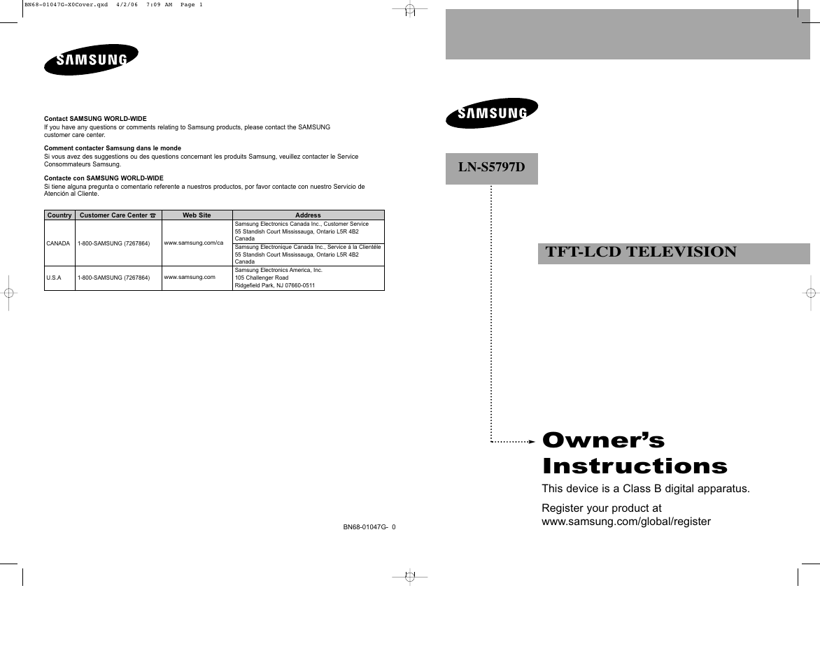 Samsung LNS5797DX-XAA User Manual | 302 pages