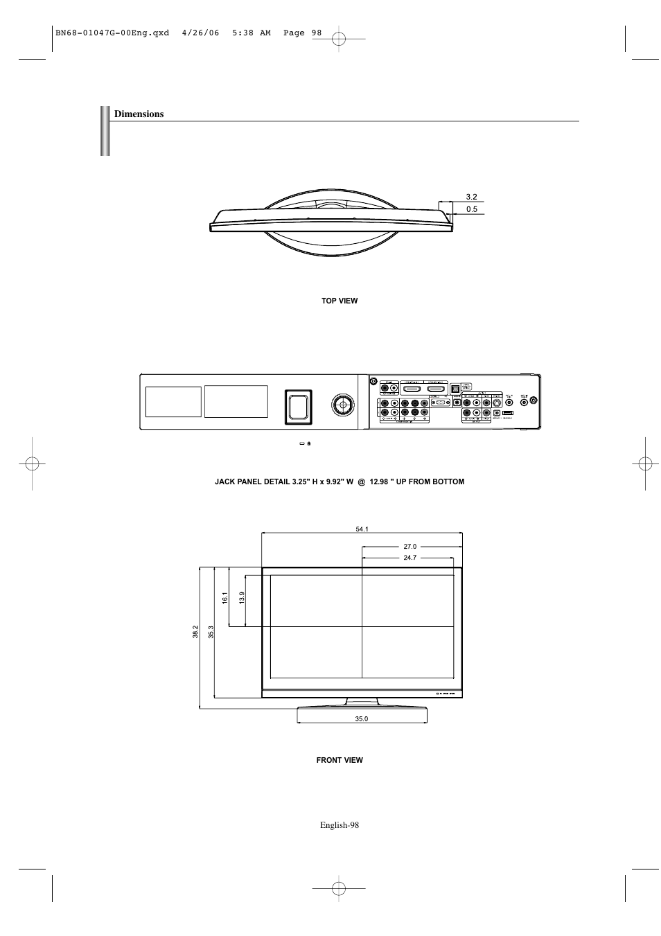 Dimensions | Samsung LNS5797DX-XAA User Manual | Page 100 / 302