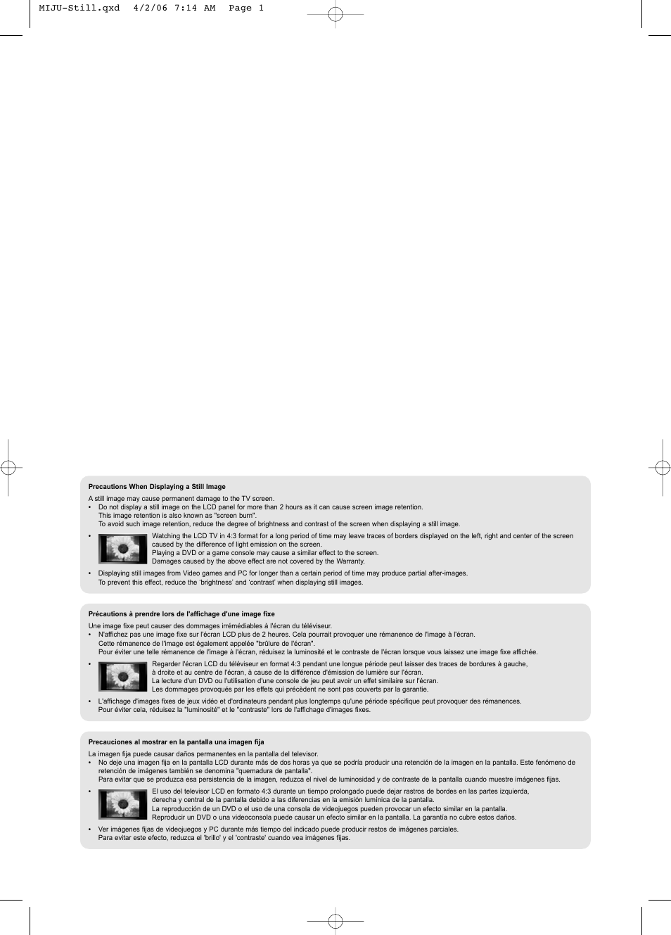 Precautions when displaying a still image | Samsung LNS5797DX-XAA User Manual | Page 2 / 302