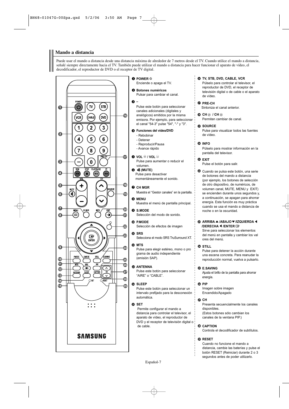 Mando a distancia | Samsung LNS5797DX-XAA User Manual | Page 209 / 302