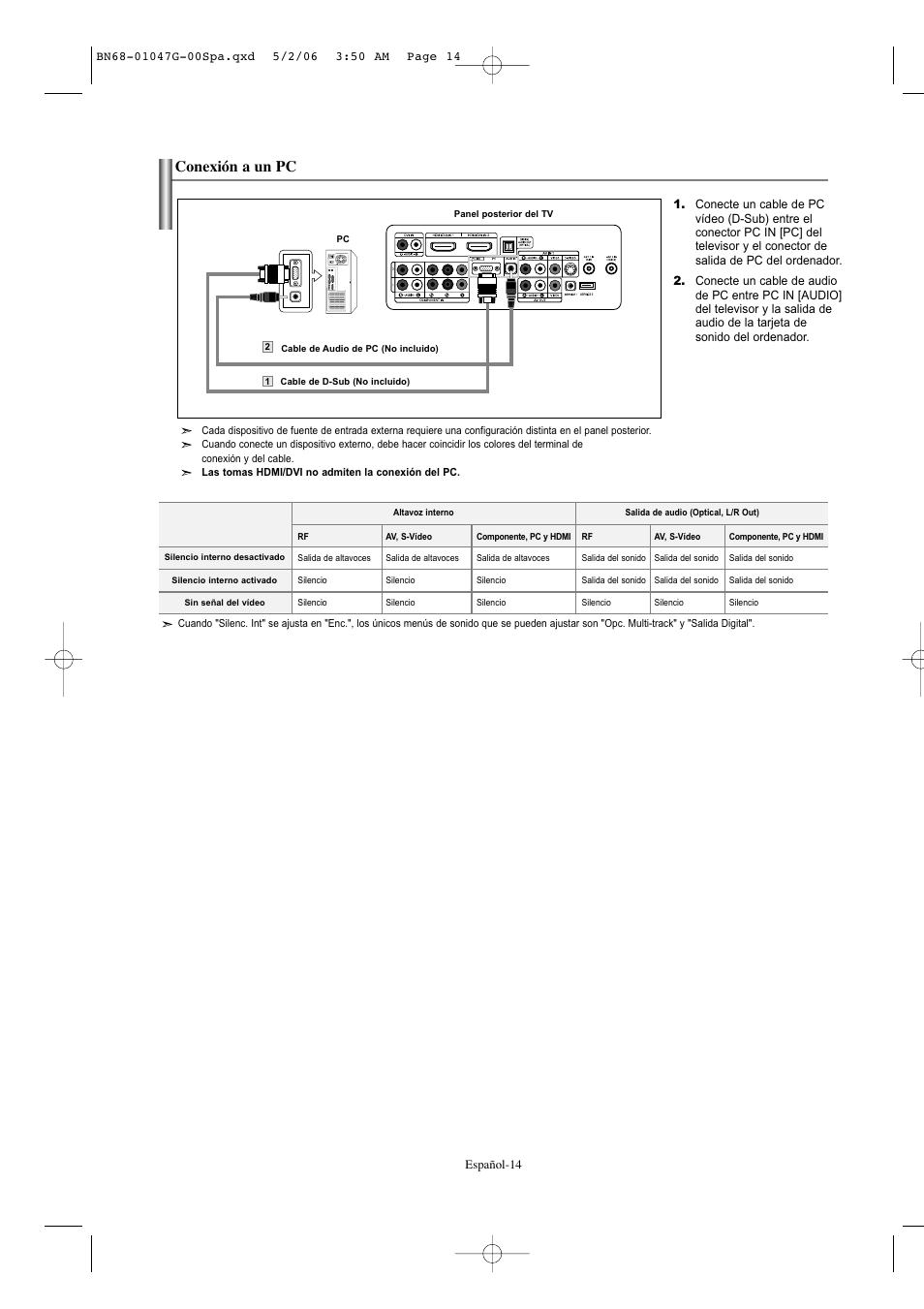 Conexión a un pc | Samsung LNS5797DX-XAA User Manual | Page 216 / 302