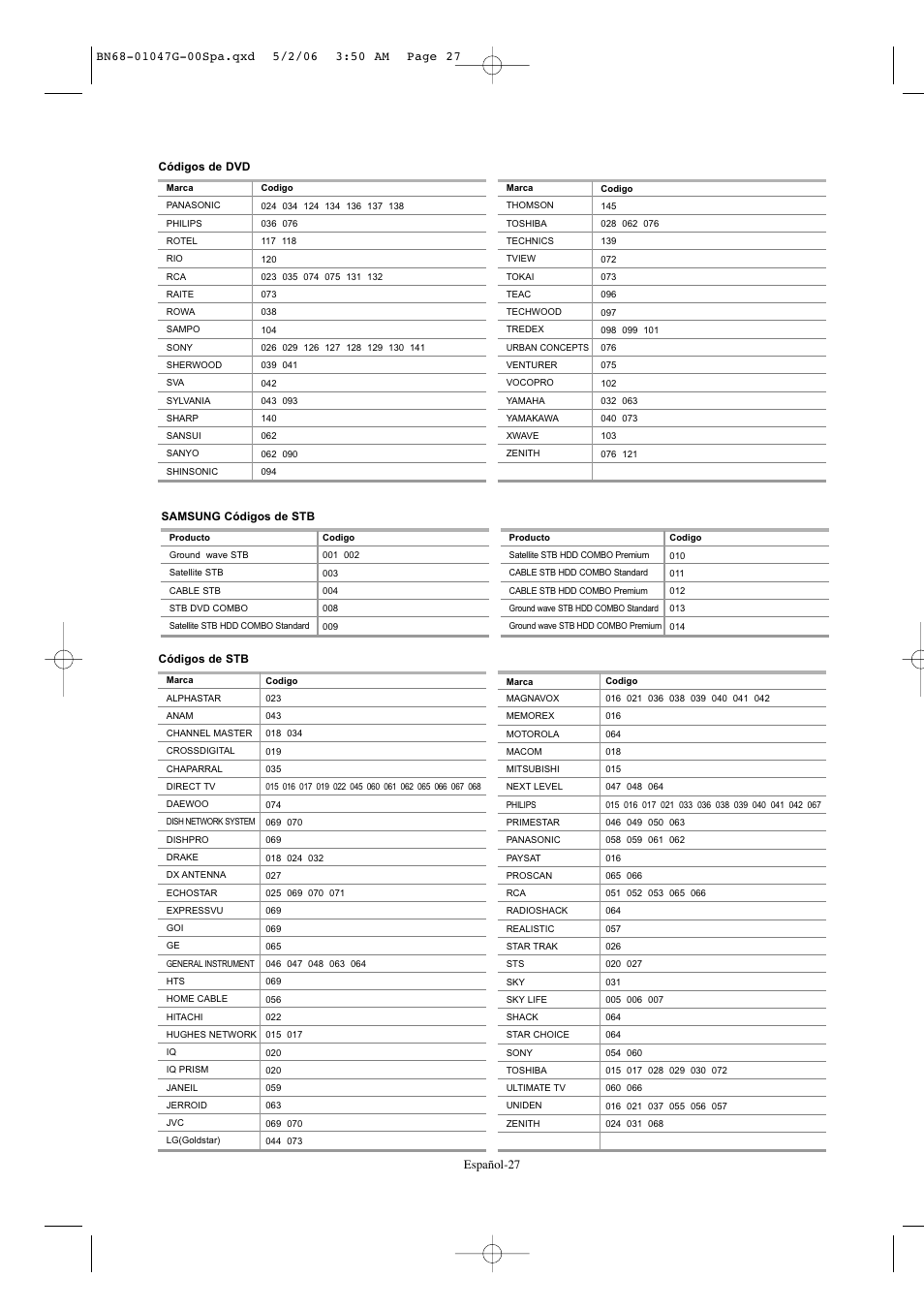 Español-27 | Samsung LNS5797DX-XAA User Manual | Page 229 / 302
