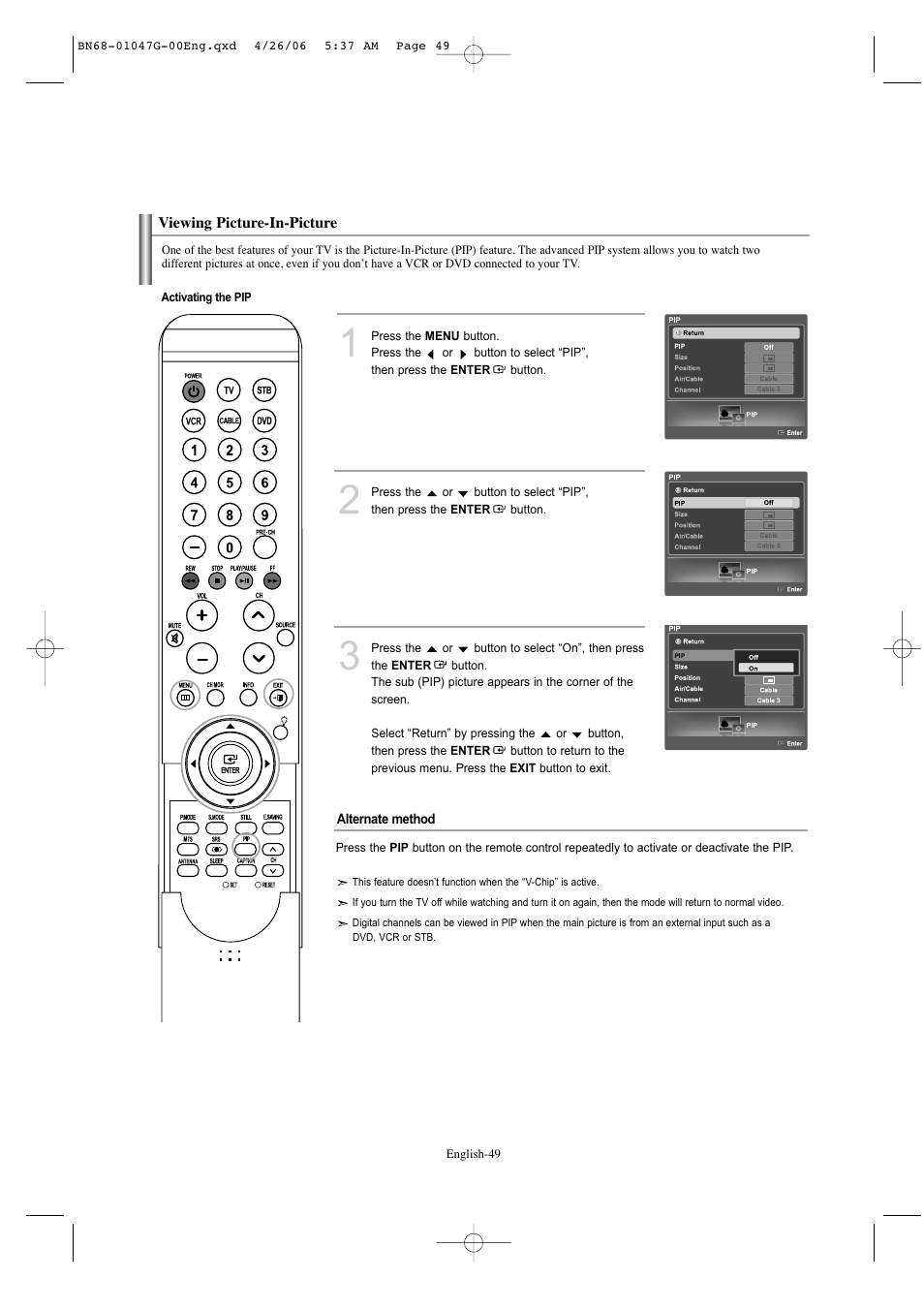 Viewing picture-in-picture | Samsung LNS5797DX-XAA User Manual | Page 51 / 302