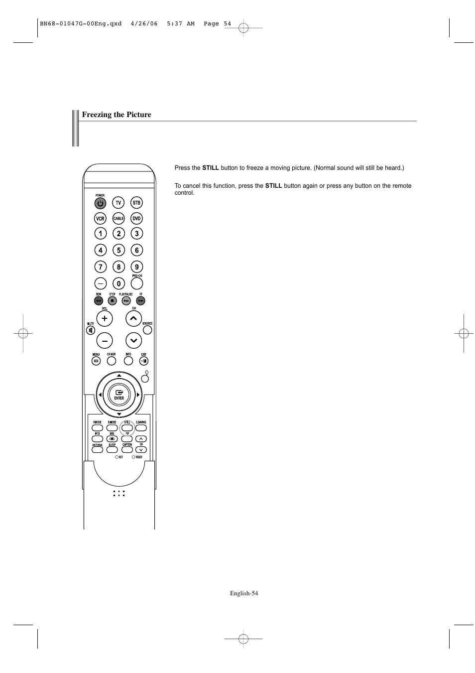 Freezing the picture | Samsung LNS5797DX-XAA User Manual | Page 56 / 302
