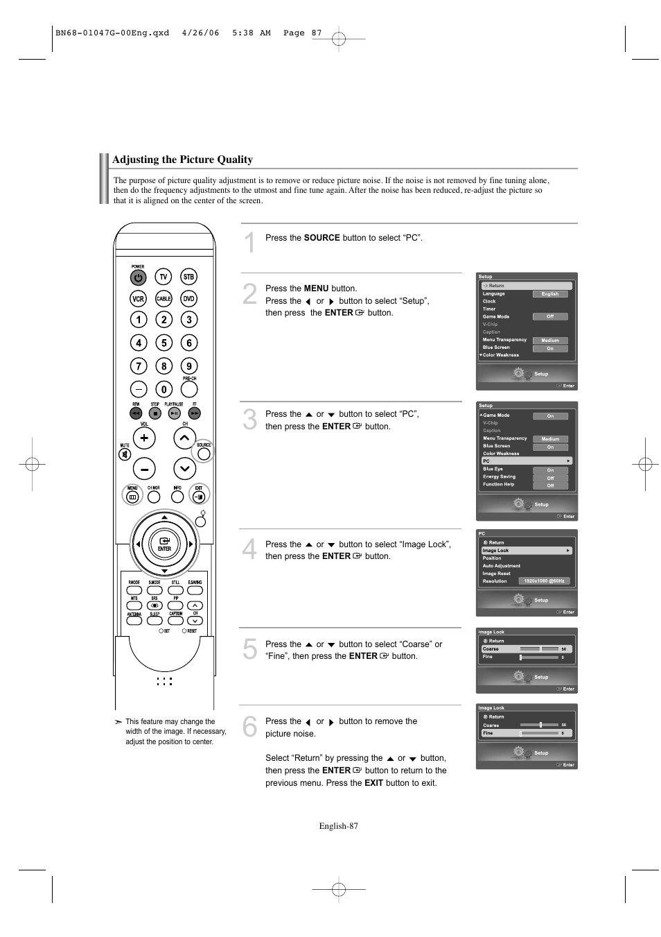 Adjusting the picture quality | Samsung LNS5797DX-XAA User Manual | Page 89 / 302