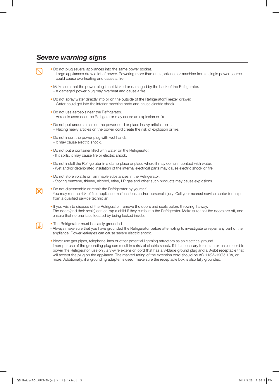 Severe warning signs | Samsung RSG307AABP-XAA User Manual | Page 3 / 9