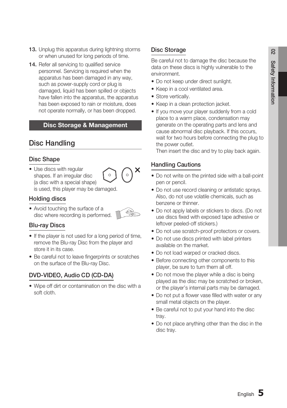 Disc storage & management, Disc handling | Samsung BD-C7500-XAA User Manual | Page 5 / 70