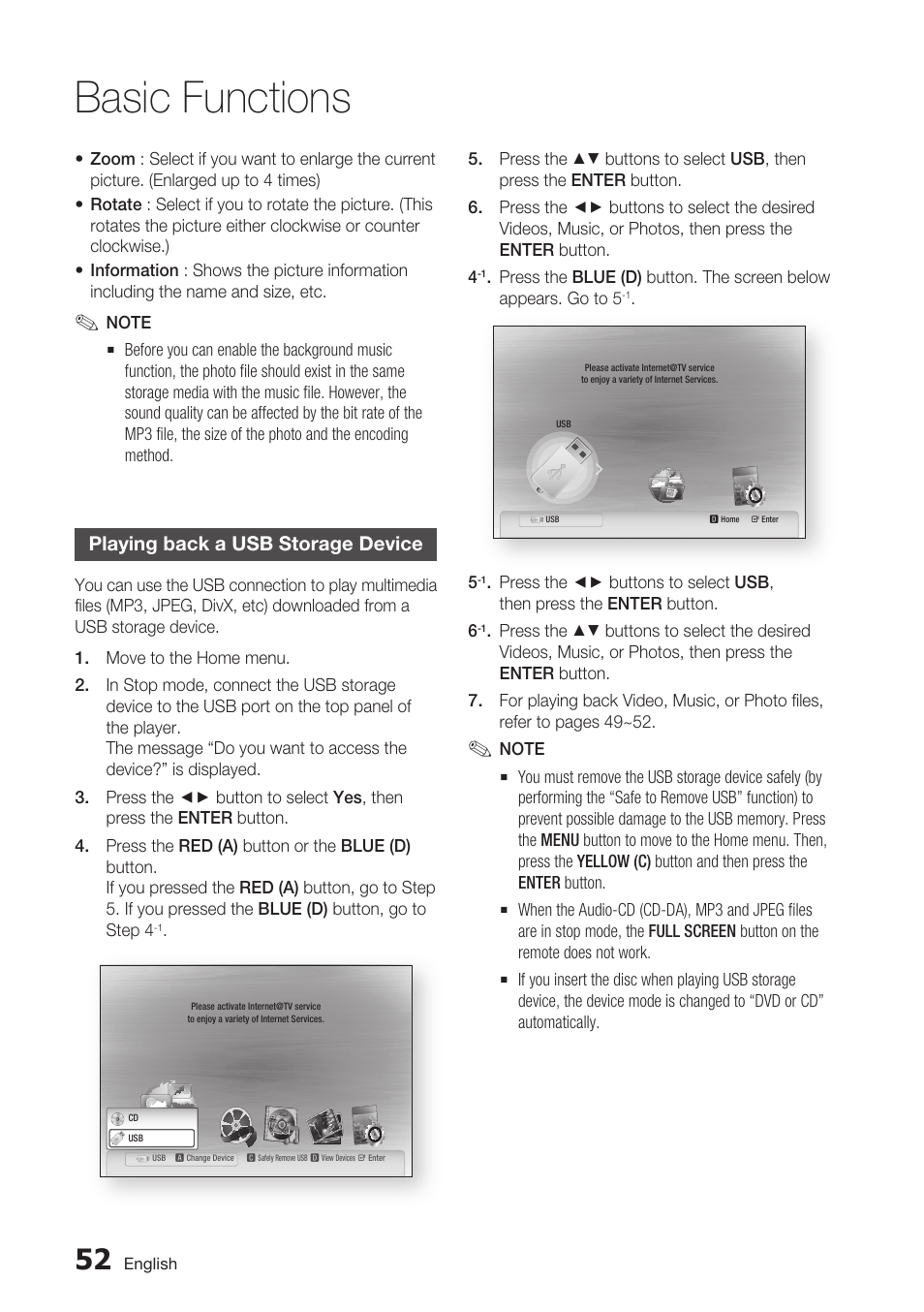 Playing back a usb storage device, Basic functions | Samsung BD-C7500-XAA User Manual | Page 52 / 70