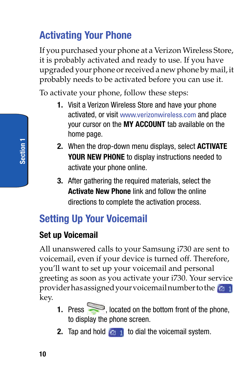 Activating your phone, Setting up your voicemail, Activating your phone setting up your voicemail | Samsung SCH-I730ZKVXAR User Manual | Page 10 / 214