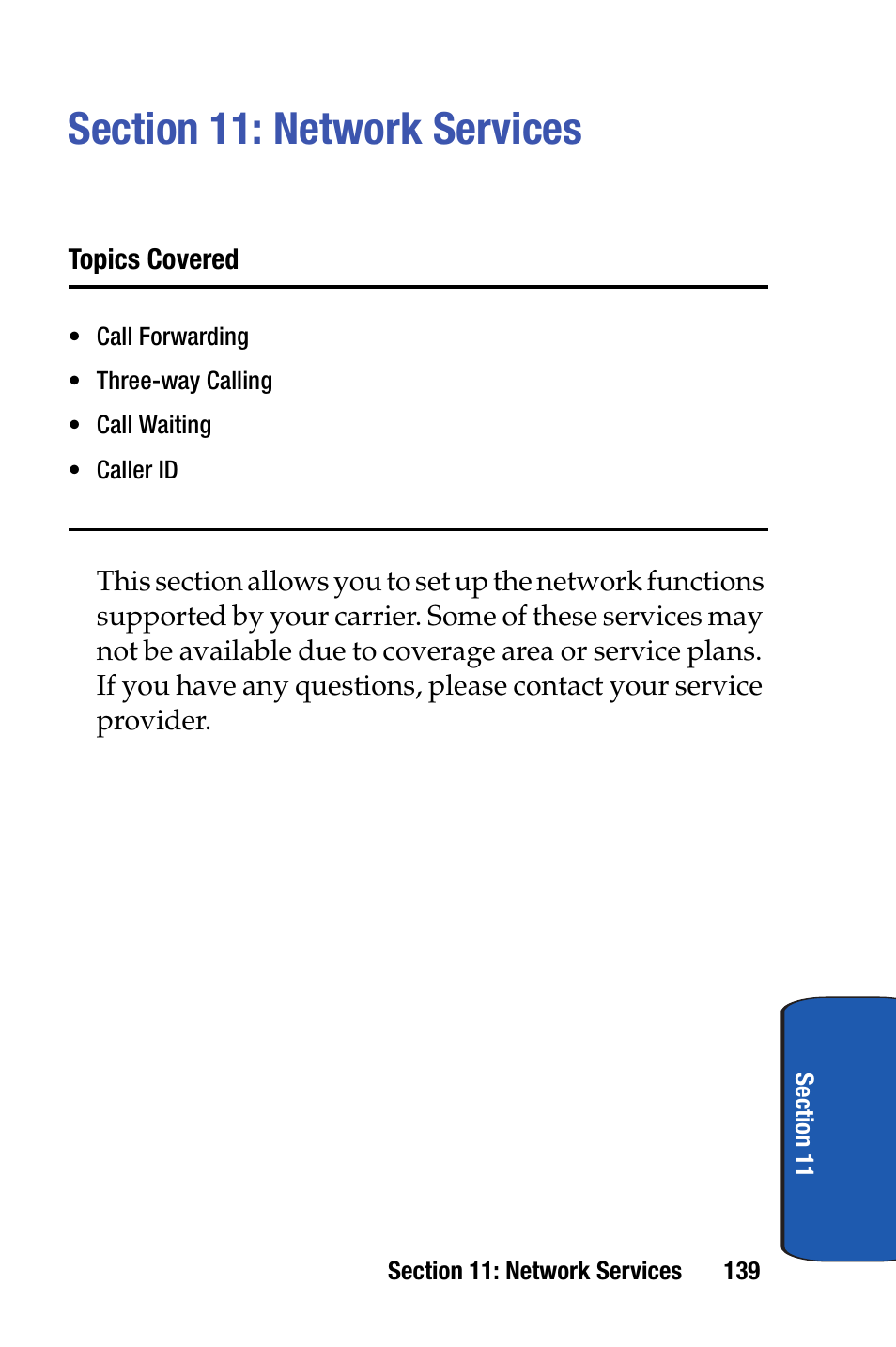 Section 11: network services | Samsung SCH-I730ZKVXAR User Manual | Page 139 / 214