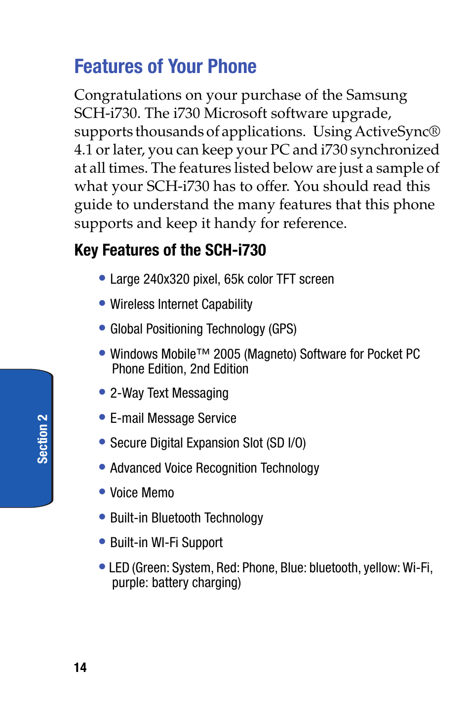Features of your phone | Samsung SCH-I730ZKVXAR User Manual | Page 14 / 214
