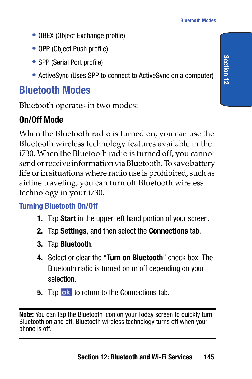 Bluetooth modes | Samsung SCH-I730ZKVXAR User Manual | Page 145 / 214