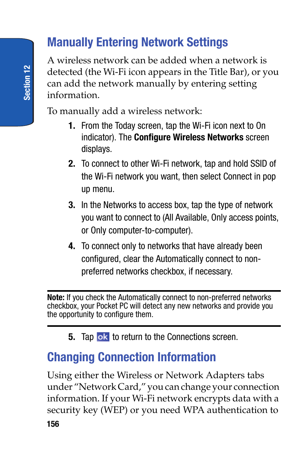 Manually entering network settings, Changing connection information | Samsung SCH-I730ZKVXAR User Manual | Page 156 / 214