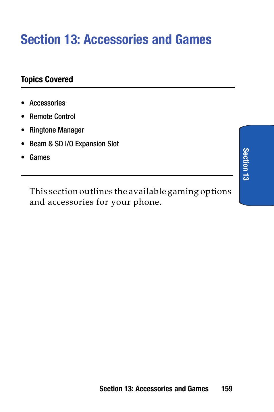 Section 13: accessories and games | Samsung SCH-I730ZKVXAR User Manual | Page 159 / 214