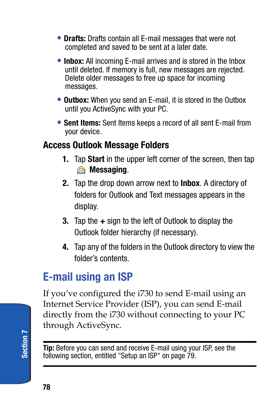 E-mail using an isp | Samsung SCH-I730ZKVXAR User Manual | Page 78 / 214