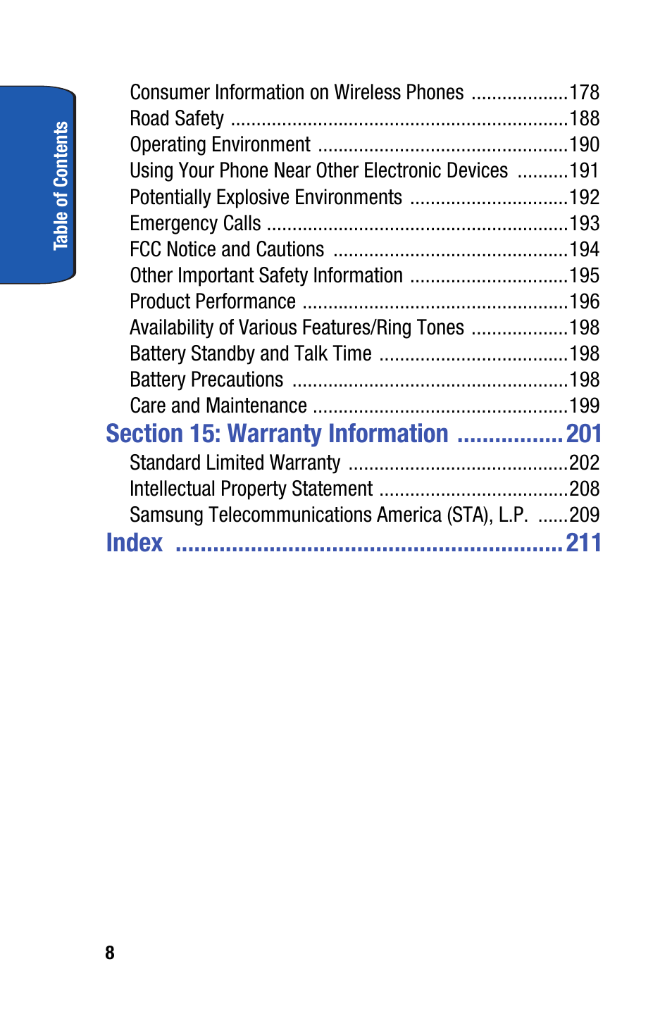 Index | Samsung SCH-I730ZKVXAR User Manual | Page 8 / 214