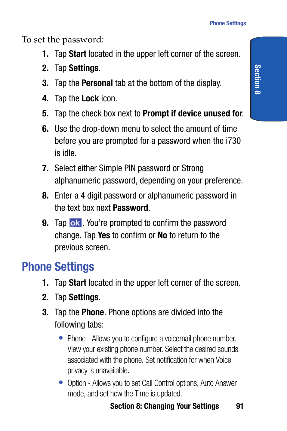 Phone settings | Samsung SCH-I730ZKVXAR User Manual | Page 91 / 214
