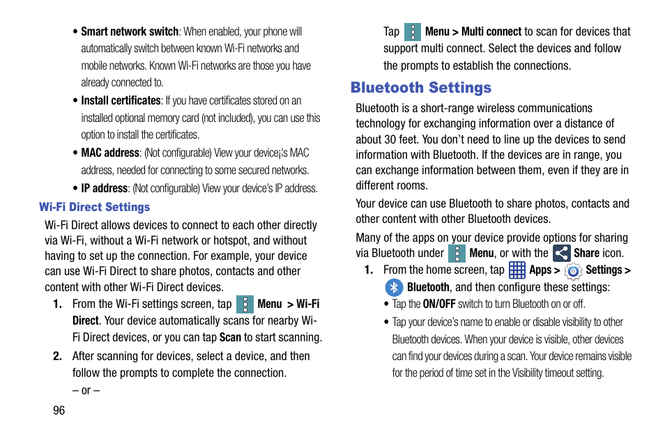 Bluetooth settings | Samsung SM-G900VZDAVZW User Manual | Page 103 / 167