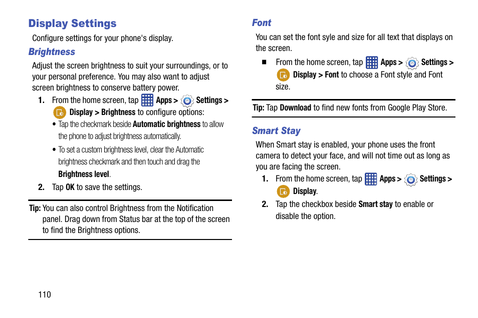 Display settings | Samsung SM-G900VZDAVZW User Manual | Page 117 / 167